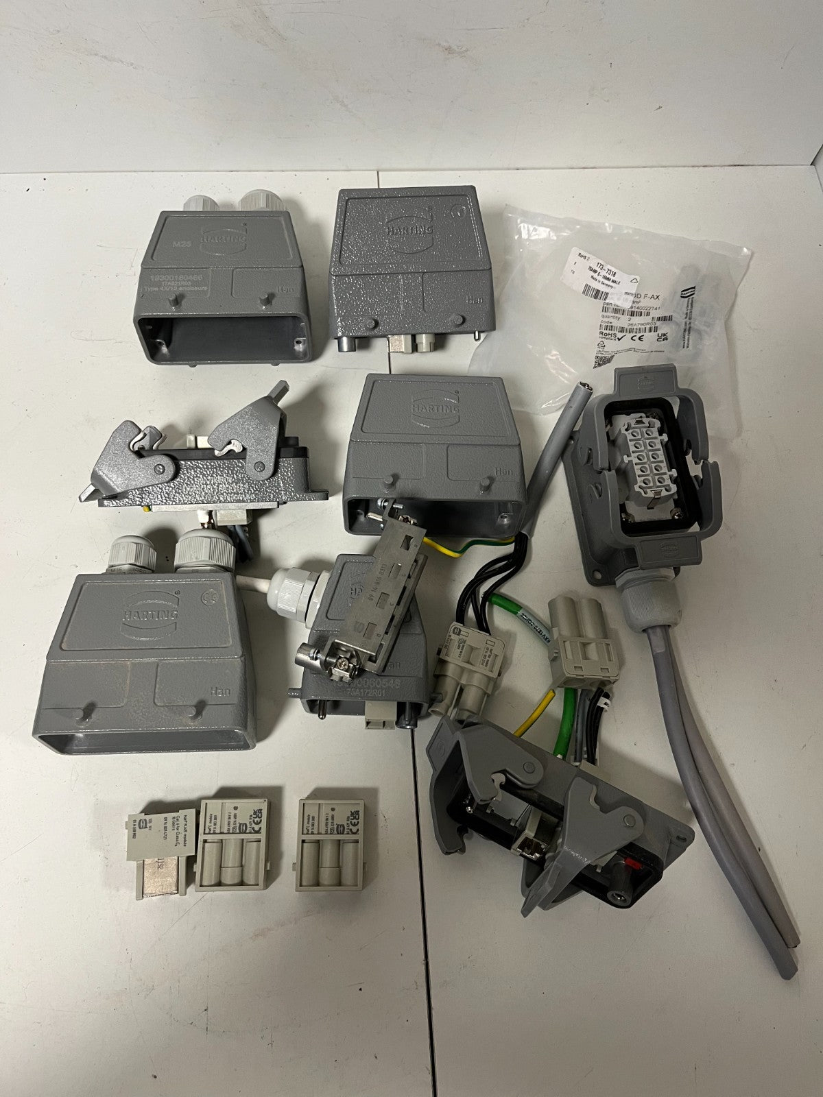 Harting Han Heavy Duty Connector Lot Enclosures Inserts Cable Hoods Used Bundle
