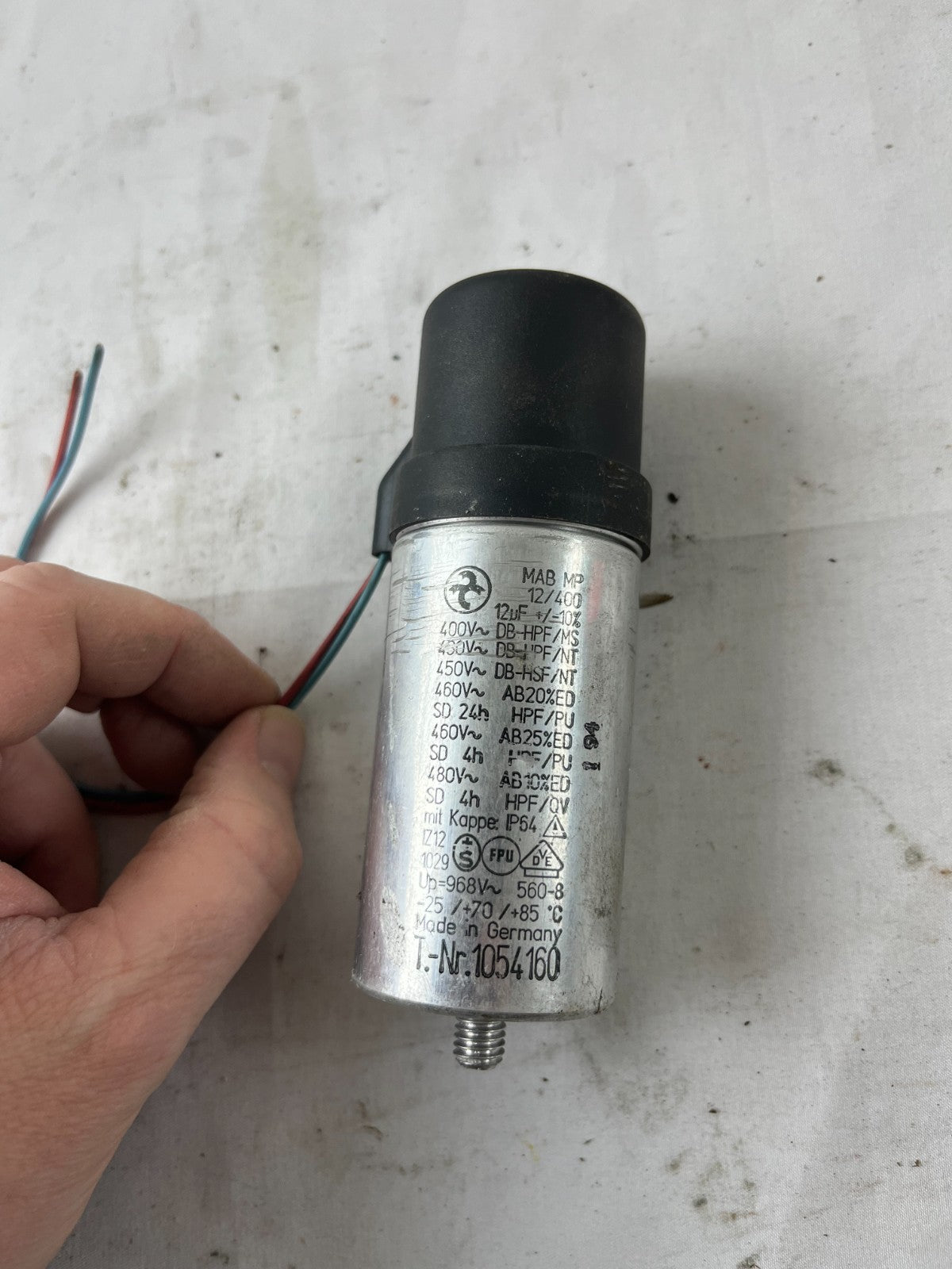 MAB MP 12/400 12µF 400–480V Motor Run Capacitor Made in Germany Used Spare