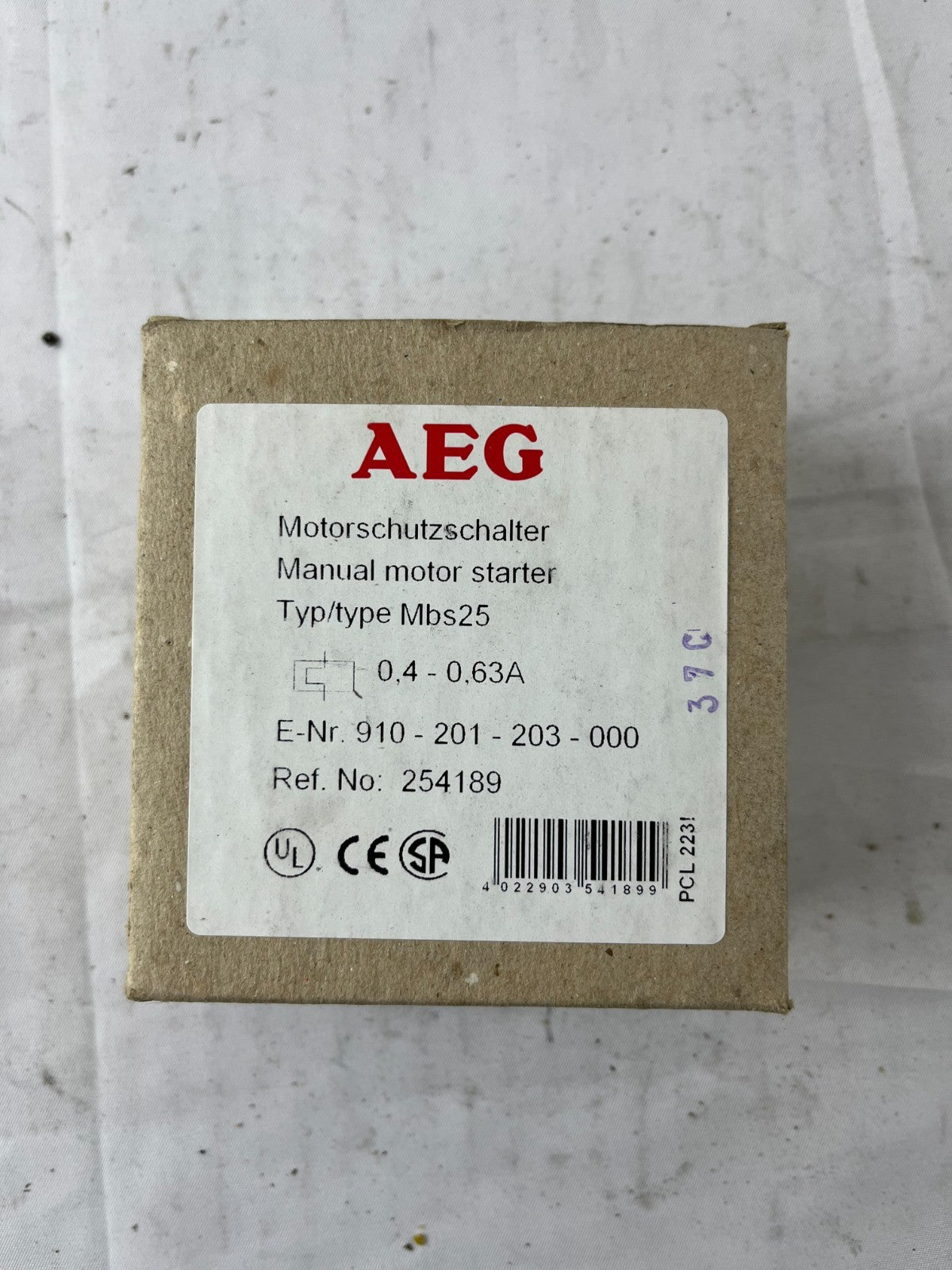 AEG Mbs25 Manual Motor Starter 0.4–0.63A 3‑Pole Motor Protection Switch New