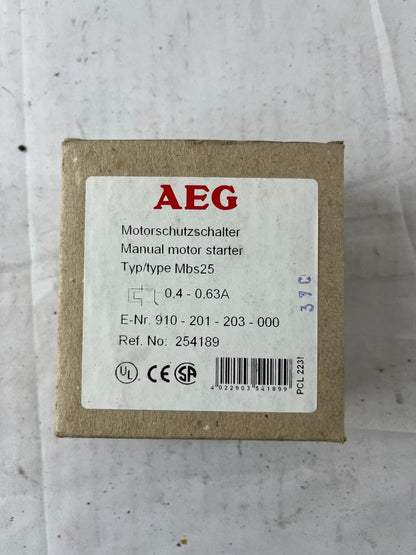 AEG Mbs25 Manual Motor Starter 0.4–0.63A 3‑Pole Motor Protection Switch New