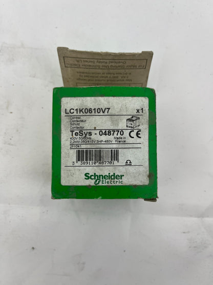 Schneider Electric LC1K0610V7 TeSys K Contactor 3P, 6A, 400V Coil, New in Box