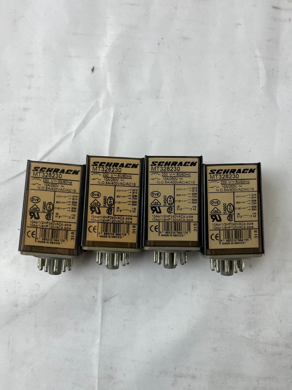 Schrack MT328230 Relay 230V AC 10A 3CO Plug‑In Tyco – Lot of 4 Used Spare Units