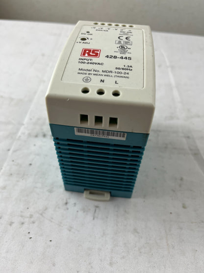 RS 428-445 Mean Well MDR-100-24 DIN Rail Power Supply 24VDC 4A Used Spare