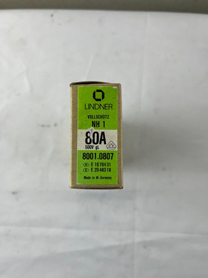 Lindner Vollschutz NH1 8001.0807 Fuse 80A 500V gL/gG Corrosion Resistant Germany