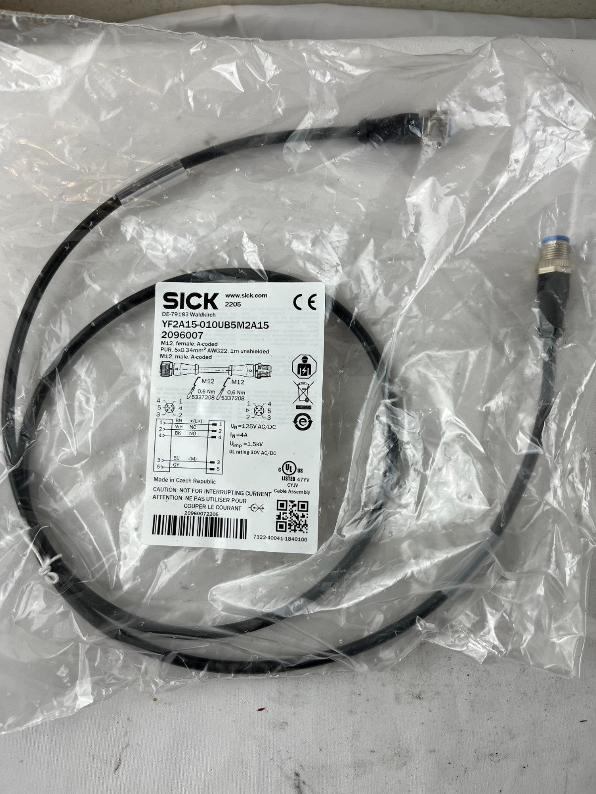 SICK YF2A15-010UB5M2A15 M12 Sensor Cable 1m 5-Pin A-Coded PUR AWG22 Germany NEW
