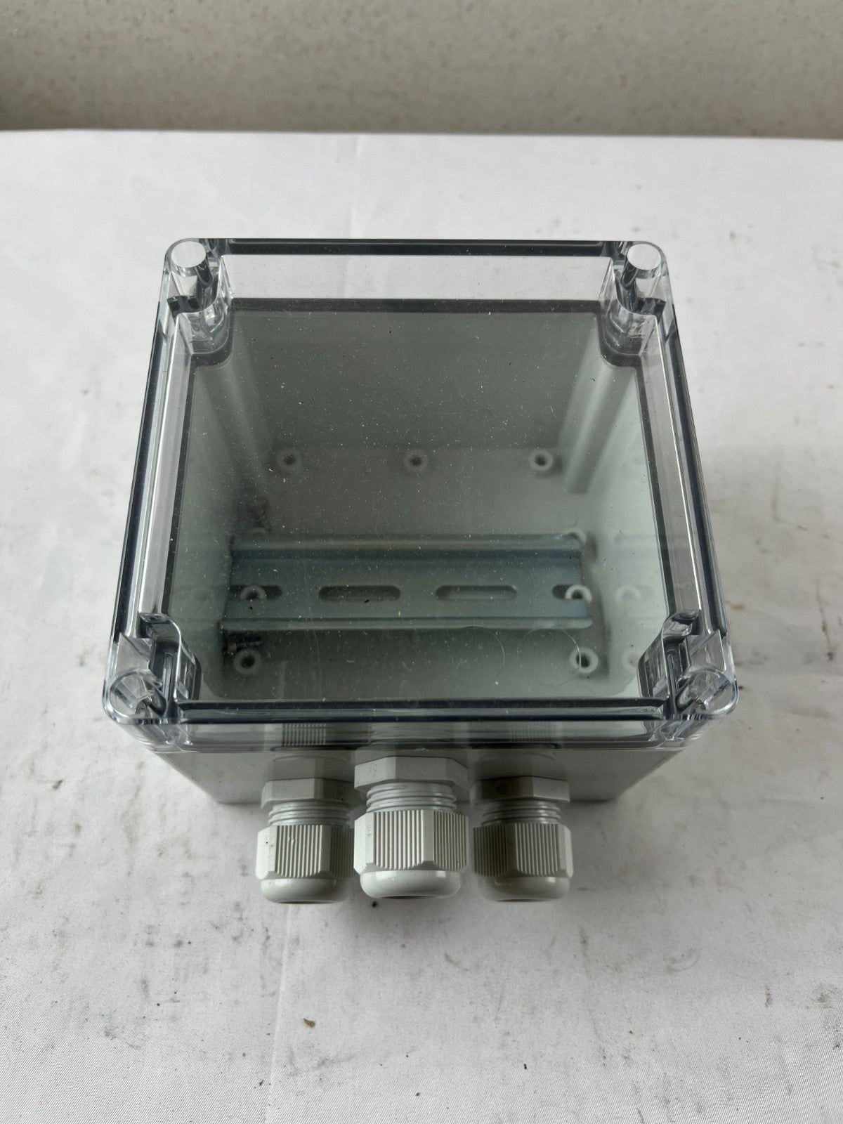 Industrial Junction Box 110x90mm Clear Lid 3x Cable Glands Used Spare Unit