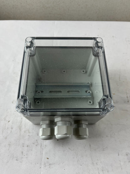 Industrial Junction Box 110x90mm Clear Lid 3x Cable Glands Used Spare Unit