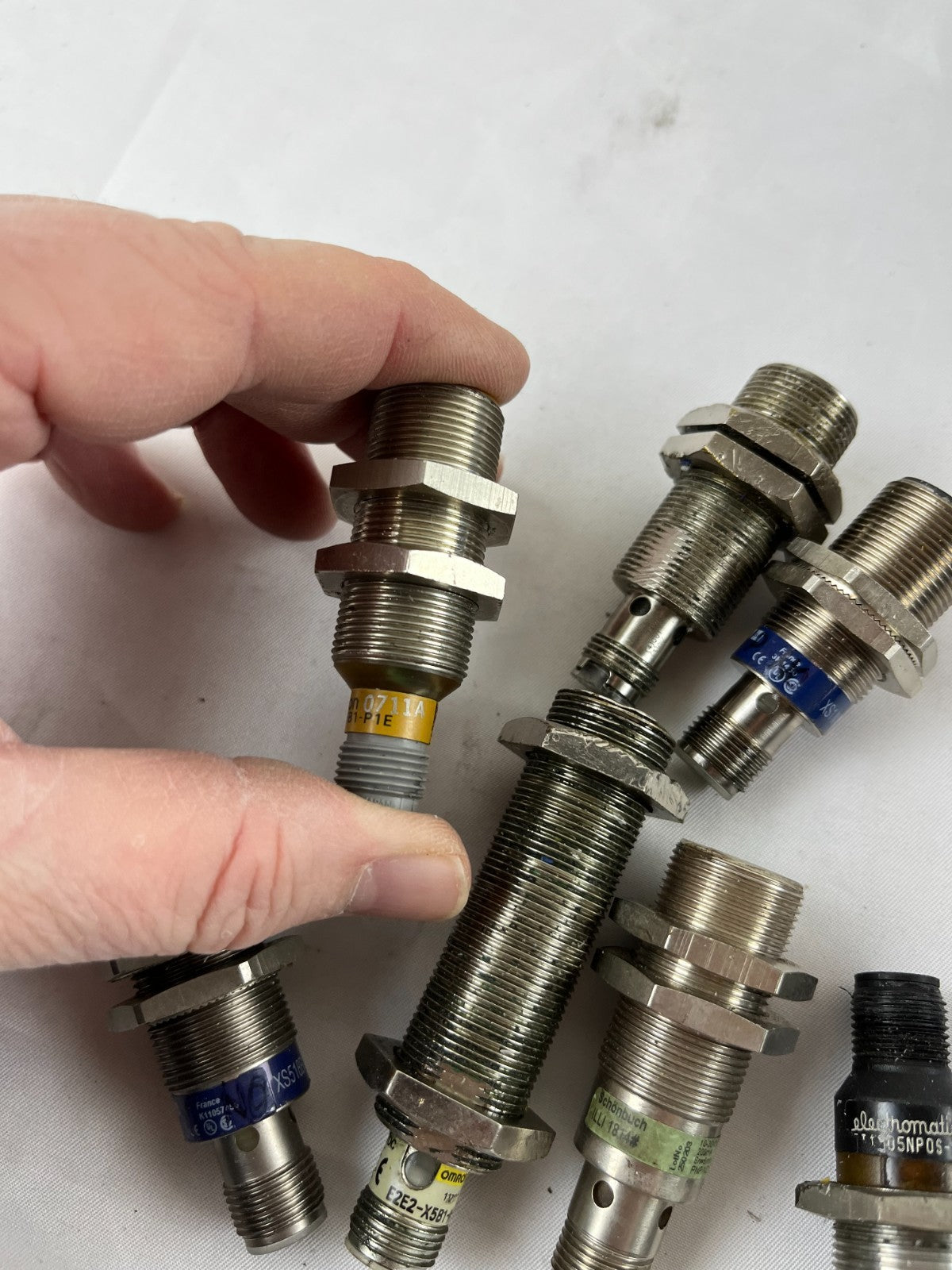 Lot of 7x Inductive Proximity Sensors M18 Mixed Brands Omron Telemecanique