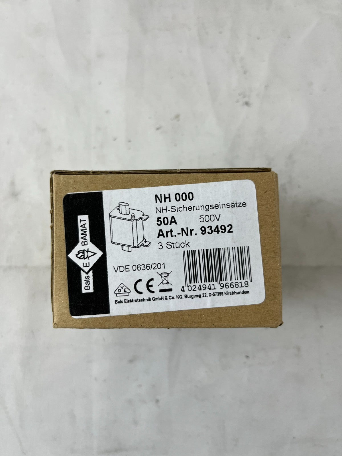 Bals NH000 Fuse 50A 500V gG NH Fuse Link Art 93492 3pcs New in Box
