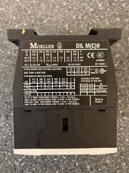 New Moeller DILM9-10 Relay Contactor 4kW 400V 24VDC Coil – Made in Germany
