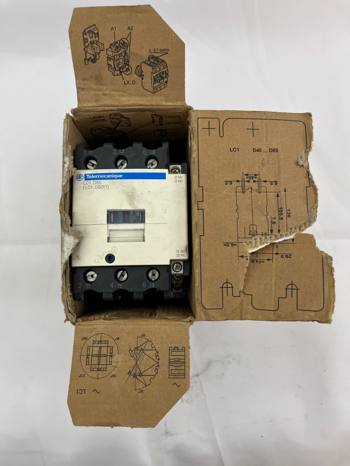 Telemecanique LC1D50P7 Contactor Square D 50A 3-Pole 230V AC New Open Box
