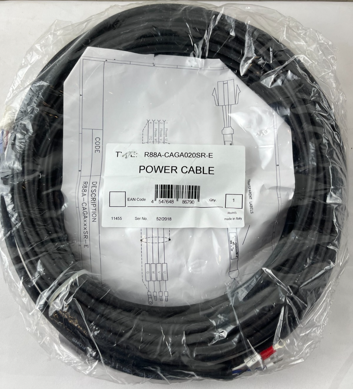 Omron R88A-CAGA020SR-E Power Cable 20m for G-Series / SmartStep 2 Servo Motors