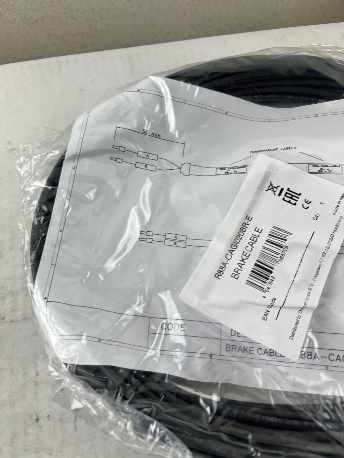 Omron R88A-CAGA020BR-E Servo Motor Brake Cable 20 m New Sealed Unused