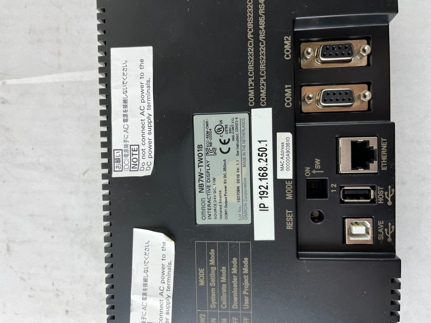 Omron NB7W-TW01B Interactive Display 7" HMI Touch Screen 24V DC Ethernet Used