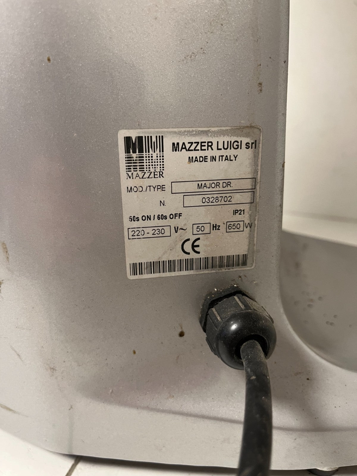 Mazzer Major DR Coffee Grinder 650W, Made in Italy, Serial 0328702, Used Working
