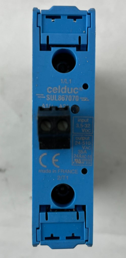 Celduc SUL867070 Solid State Relay 35A 24‑510VAC 3.5‑32VDC DIN Rail w/ Heatsink