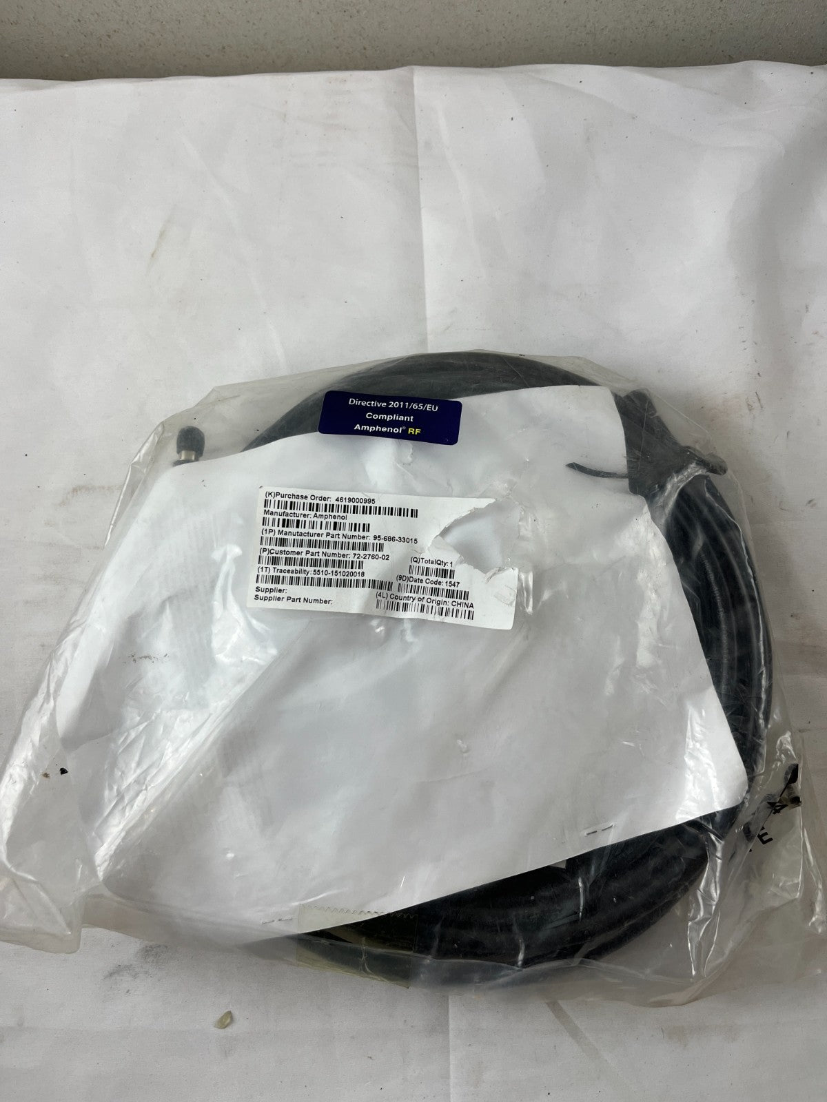 Amphenol RF 95-686-33015 Coaxial Cable Assembly New RoHS Compliant Spare Unit