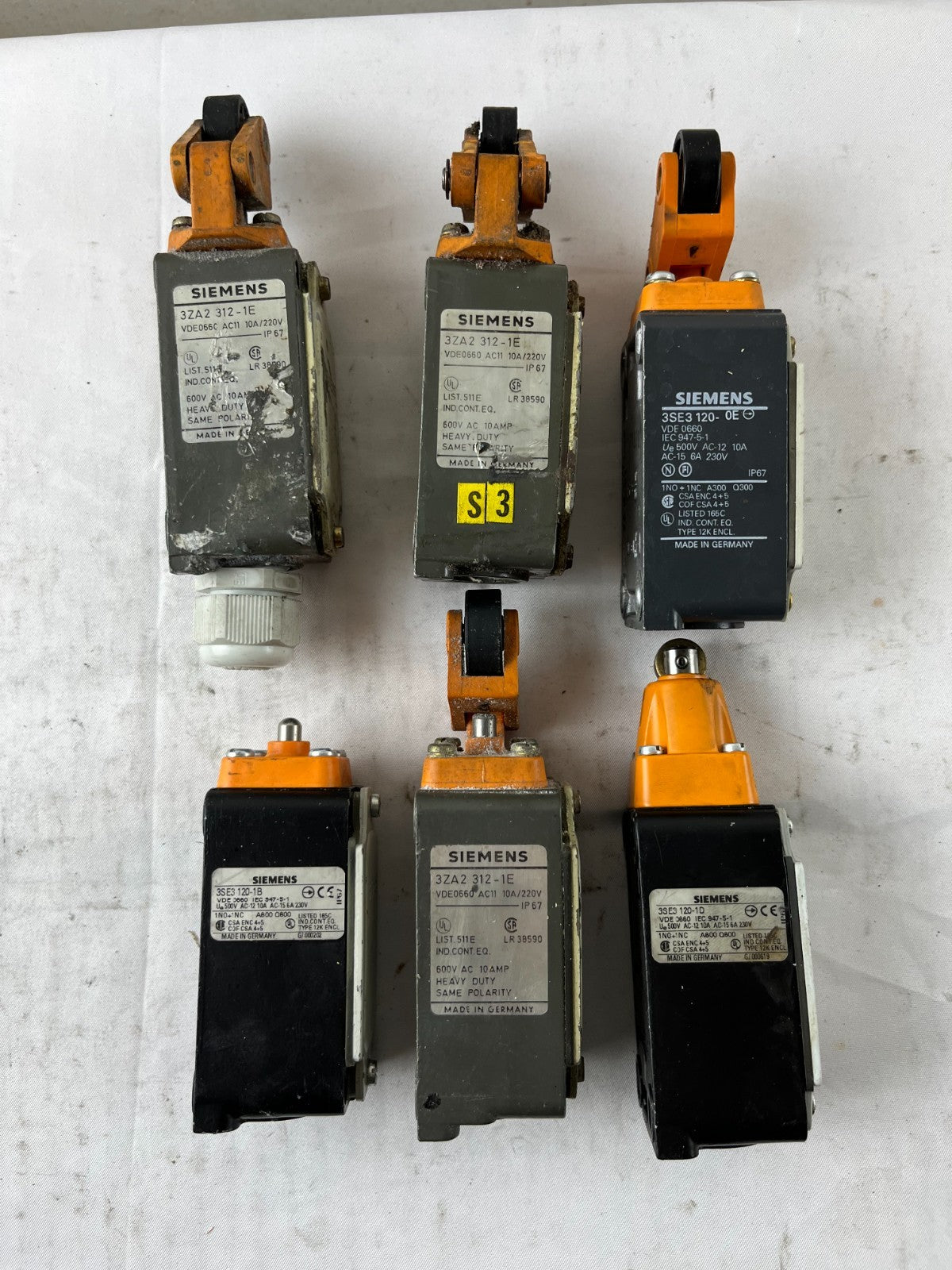 Siemens Limit Switch Lot 6pcs 3ZA2 312-1E 3SE3 120 Roller Lever IP67 Used Spares