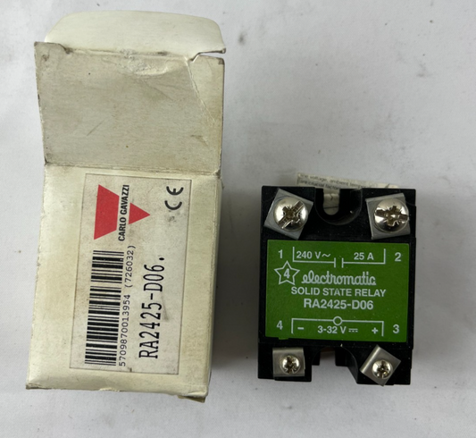 Carlo Gavazzi RA2425-D06 / Electromatic SSR, 1-Phase, 25A 24–280VAC Load NEW
