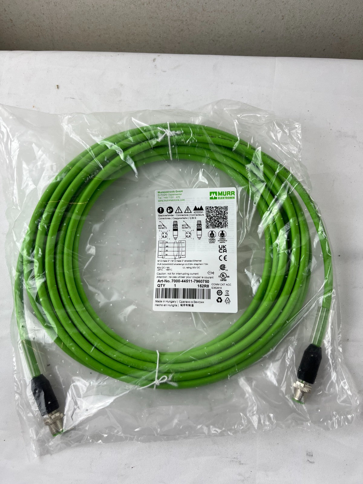 Murr 7000-44511-7960750 M12 Ethernet Cable 7.5m Shielded Dragchain UL CSA NEW