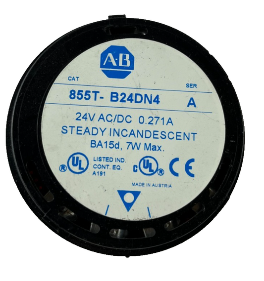 Allen Bradley 855T-B24DN4 Red Tower Stack Light 24V AC/DC 7W Incandescent BA15d