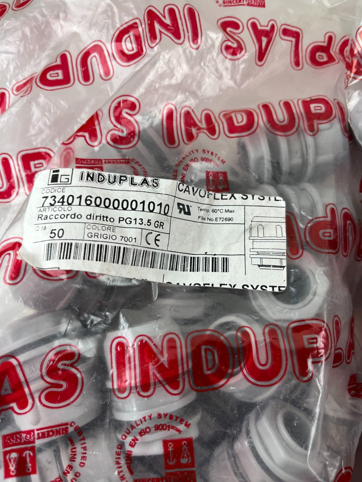 Induplas Cavoflex M20x1.5 + PG13.5 Straight Fittings Lot ~75 pcs Gray 7001 New