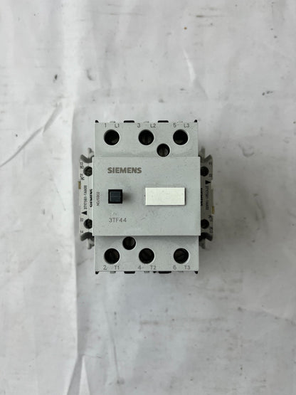 Siemens 3TF44 Contactor 3P w/ 3TY7561-1AA00 Aux Contact Block Used Spare Unit