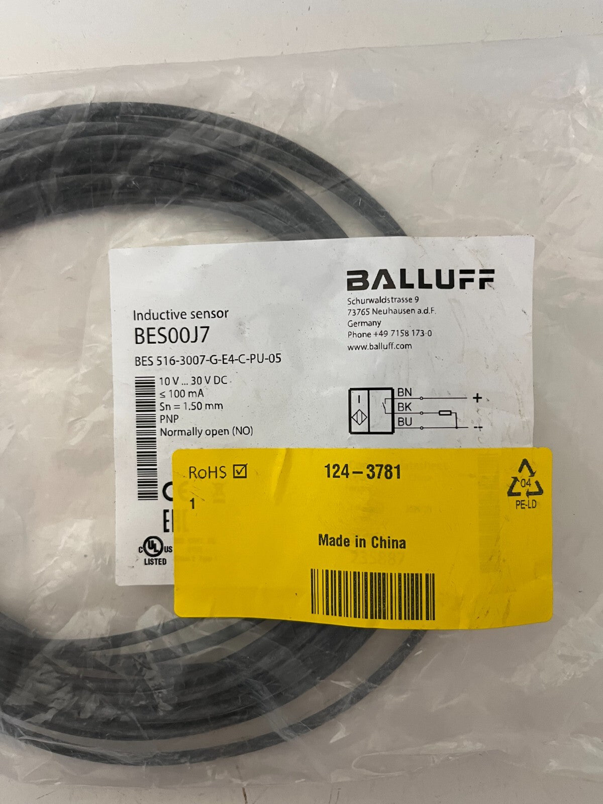 Balluff BES00J7 Inductive Sensor BES 516-3007-G-E4-C-PU-05 PNP NO 1.5mm New