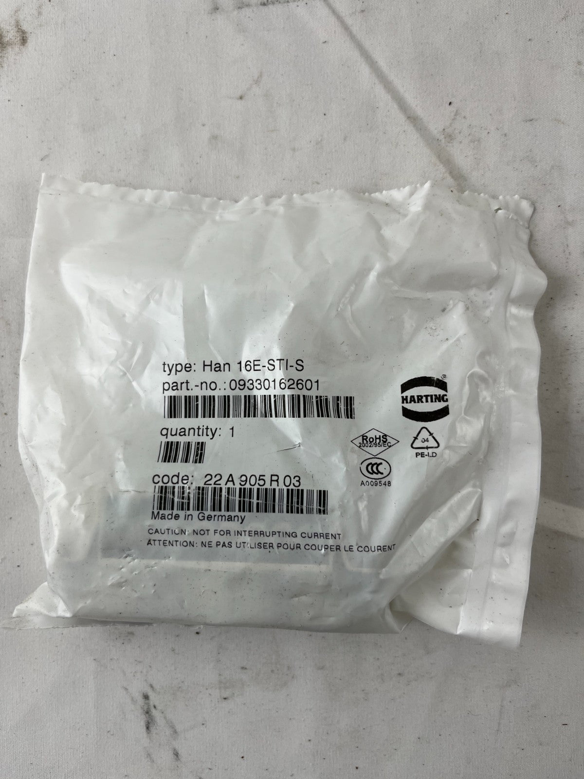 Harting Han 16E-STI-S Connector Insert 16+PE 500V 16A 09330162601 Germany NEW