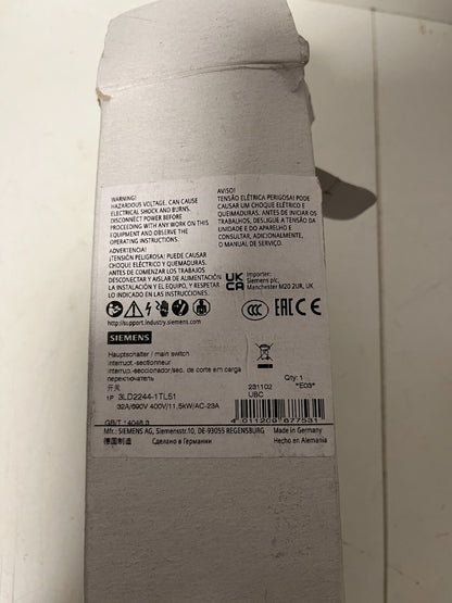 Siemens  3LD2244-1TL51 Spare Parts, Never Used - Main Switch 4 Pole, 32A