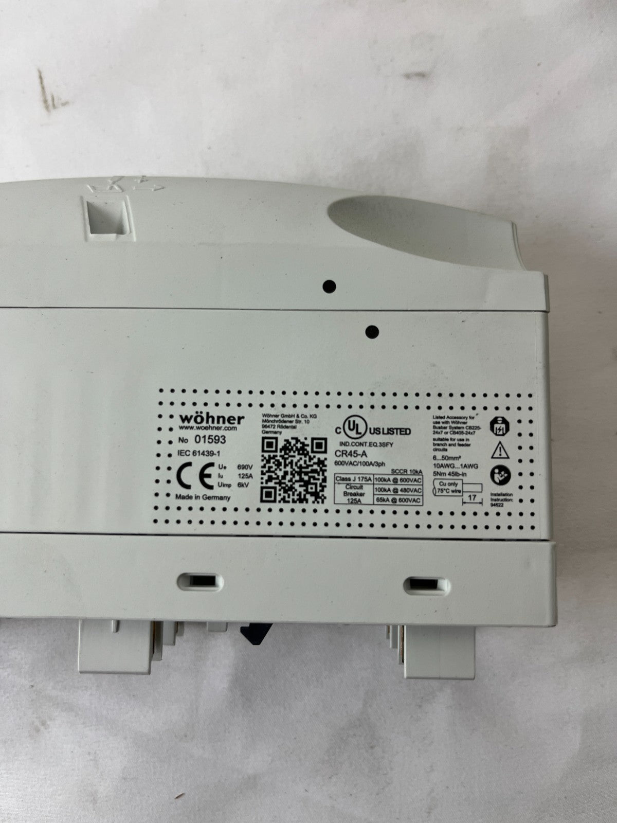 Wöhner CR45-A 125A Busbar Adapter IEC 61439-1 690V Industrial Power Module Used