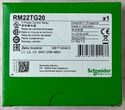 Schneider Electric RM22TG20 Zelio 3 Phase Control Relay 208-480V New in Box