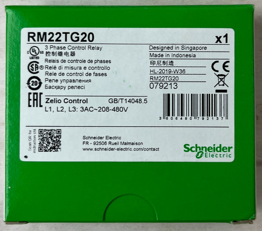 Schneider Electric RM22TG20 Zelio 3 Phase Control Relay 208-480V New in Box