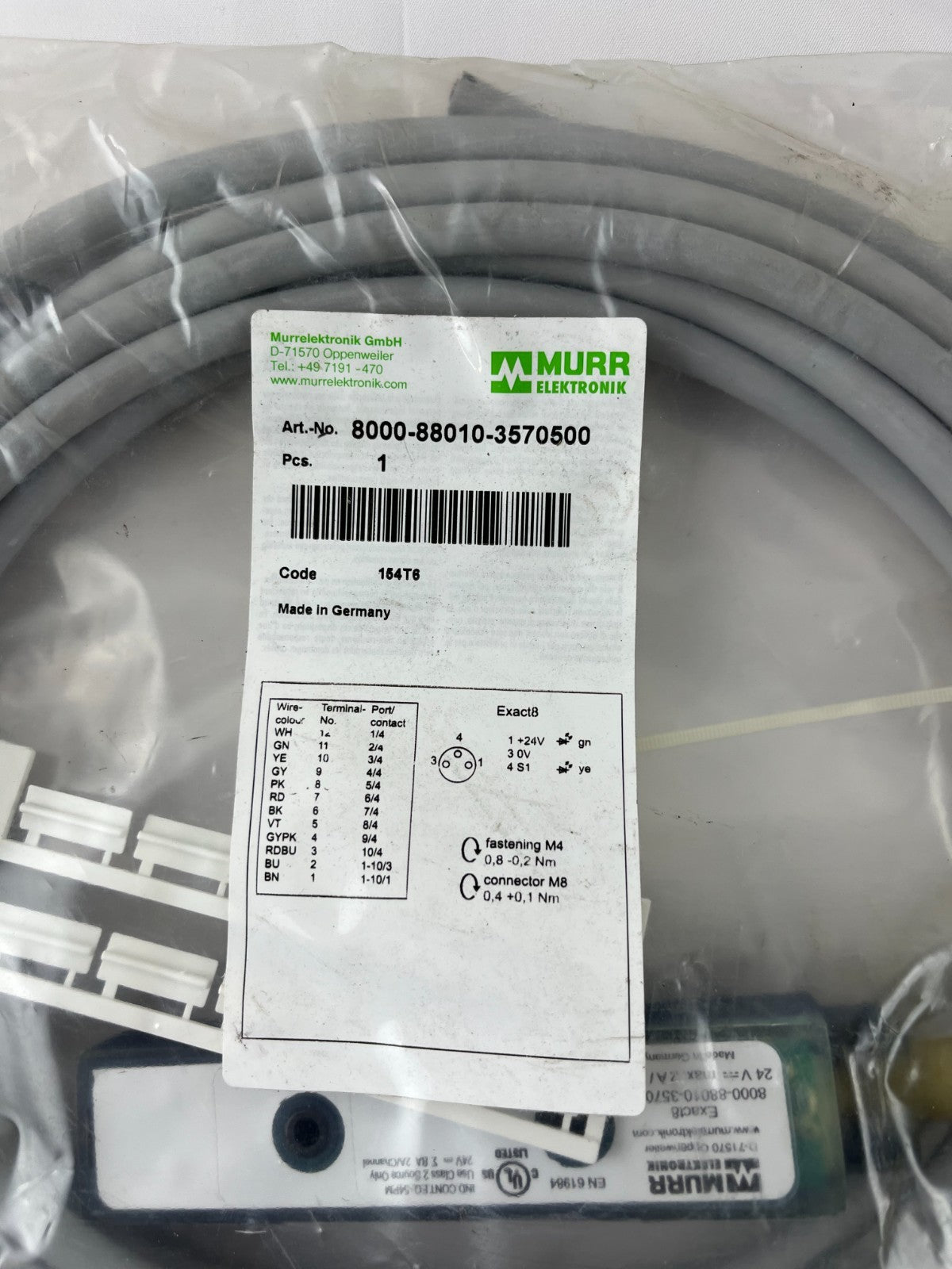 Murr Elektronik 8000-88010-3570500 Exact8 M8 Distribution Cable 8×M8 3-Pin 5m