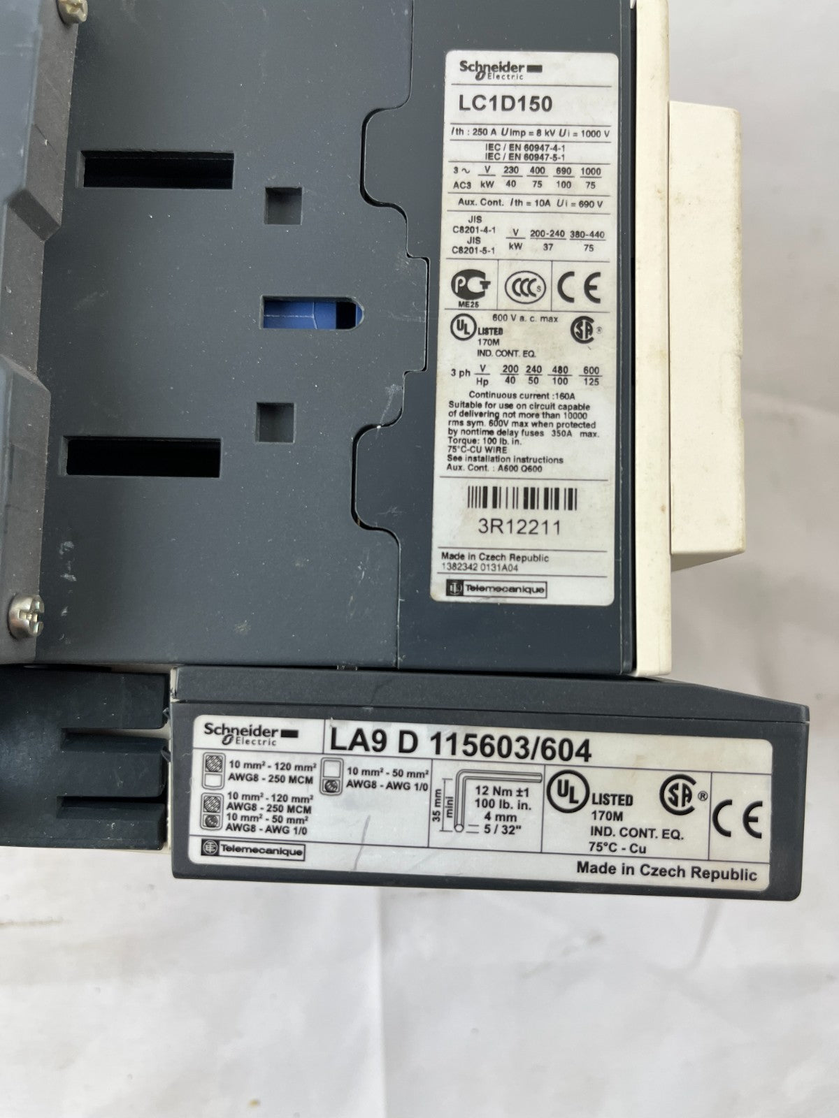 Schneider Electric LC1D150 Contactor 150A 3-Pole Power Contactor LA9D115603/604