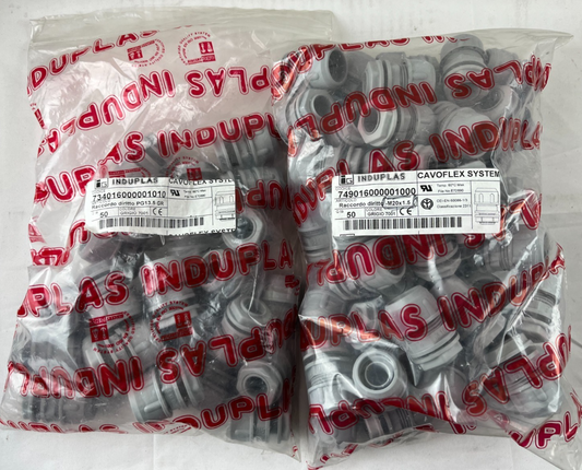 Induplas Cavoflex M20x1.5 + PG13.5 Straight Fittings Lot ~75 pcs Gray 7001 New