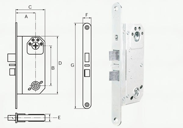 Assa Abloy Modular 560 Double latch lock with automatic locking L: 22.5mm