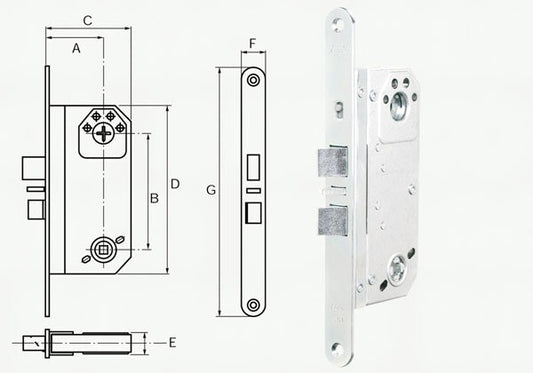 Assa Abloy Modular 560 Double latch lock with automatic locking L: 22.5mm