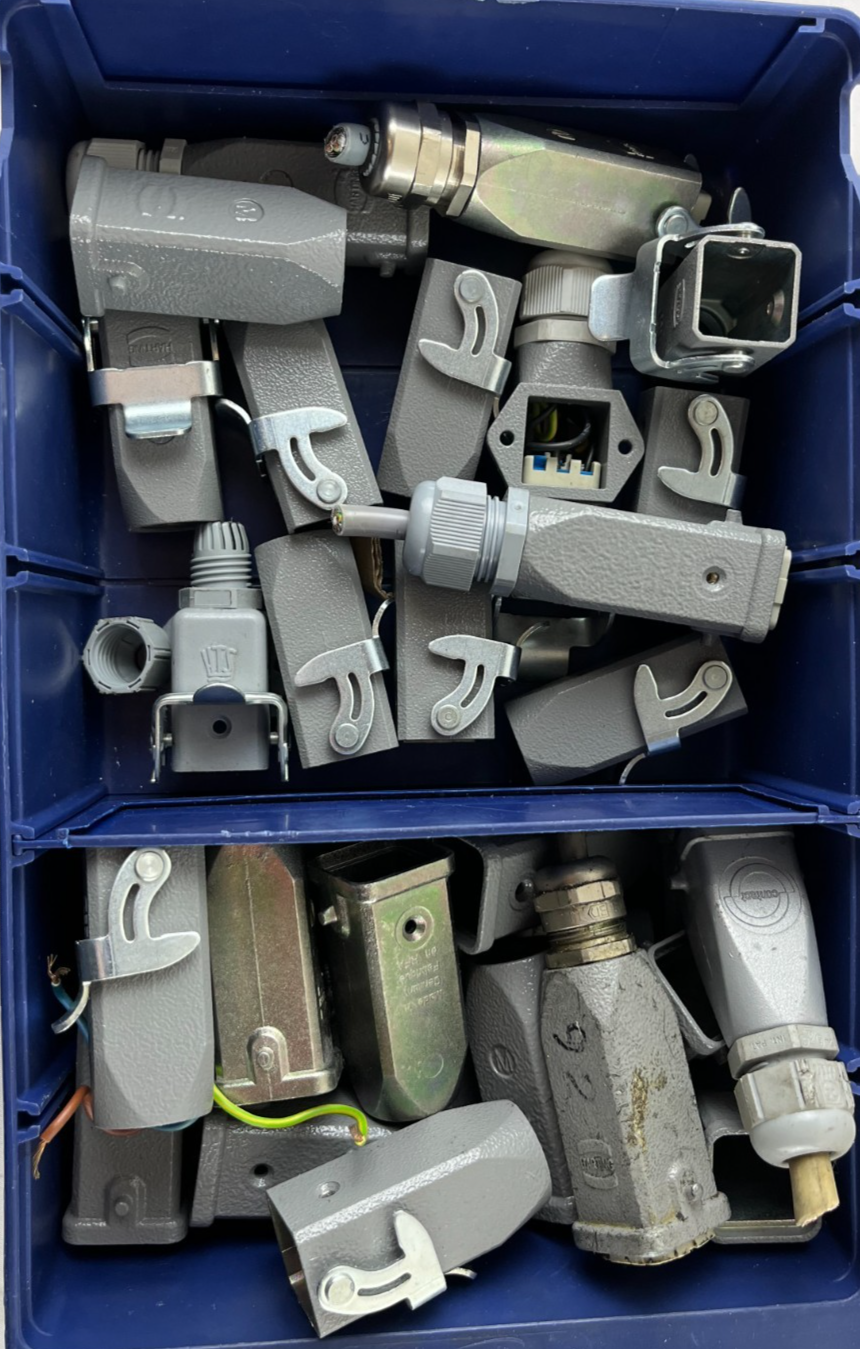 Harting Han 3A Side Entry Hood Connector Lot, Mixed Sizes, Used Bundle Spares
