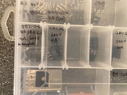 Lot of Assorted Bridge Rectifiers in Storage Case Various Models Specifications