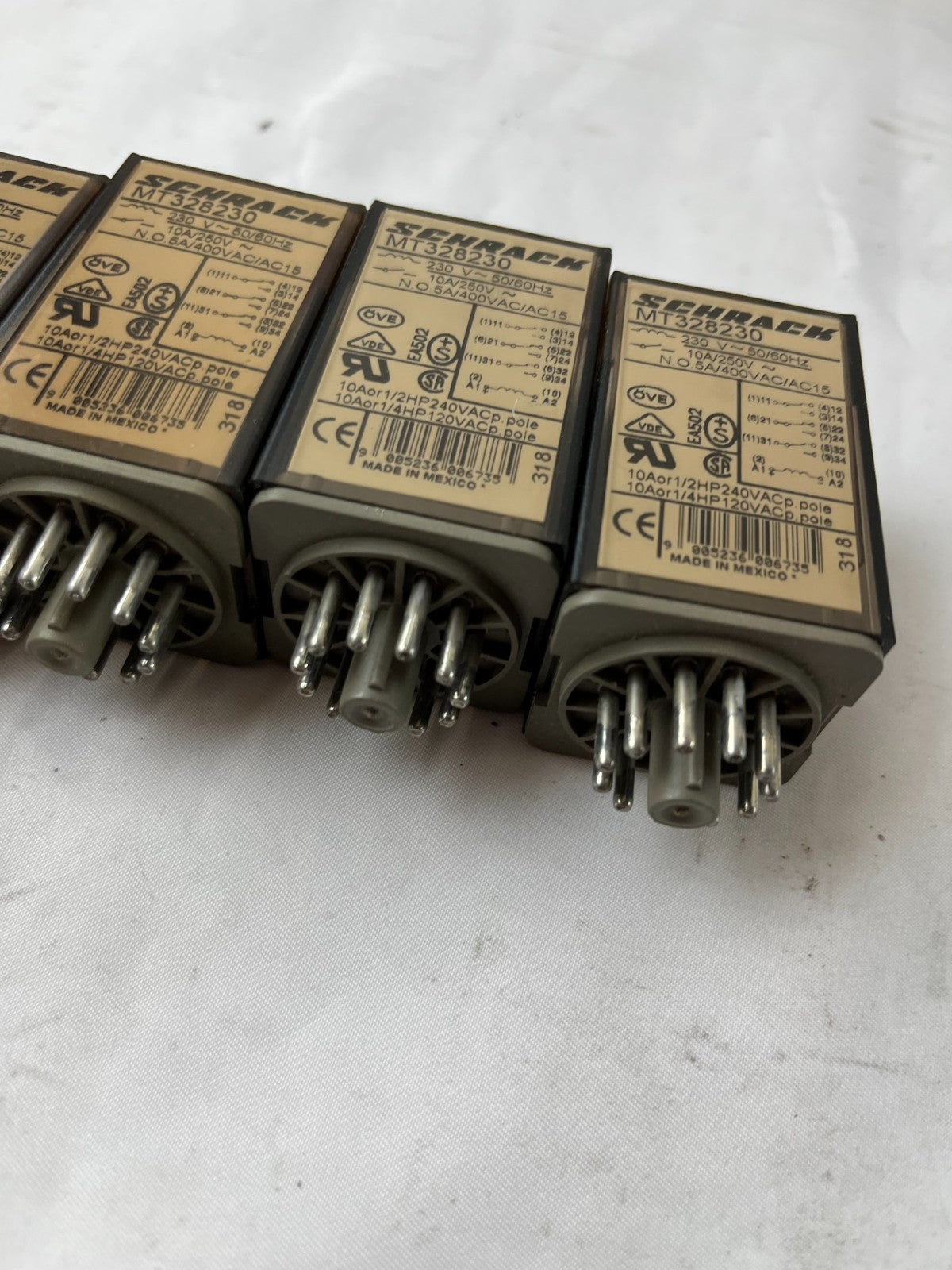 Schrack MT328230 Relay 230V AC 10A 3CO Plug‑In Tyco – Lot of 4 Used Spare Units