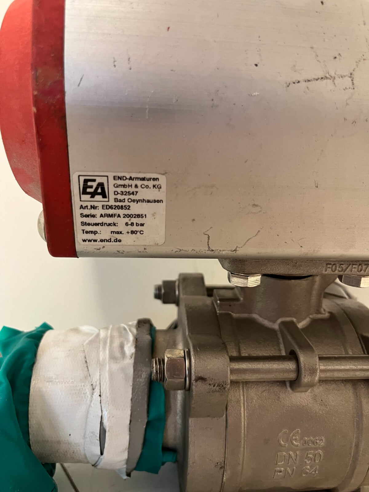 END-Armaturen ZA310367 DN50 Pneumatic Ball Valve PN64 SS PTFE Double Acting