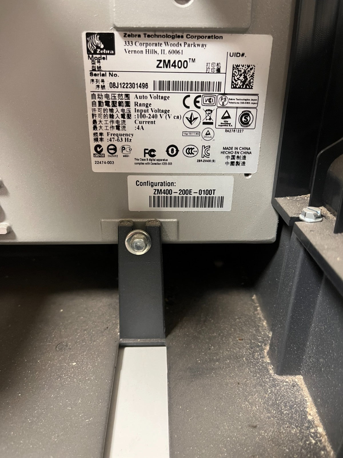 Zebra ZM400 200E-0100T Thermal Label Printer 203 DPI Working Order v53.17.11Z