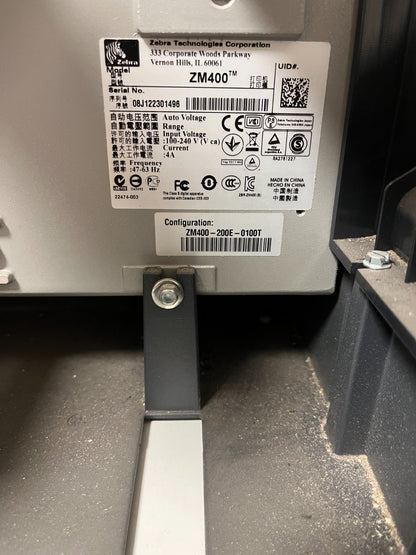 Zebra ZM400 200E-0100T Thermal Label Printer 203 DPI Working Order v53.17.11Z