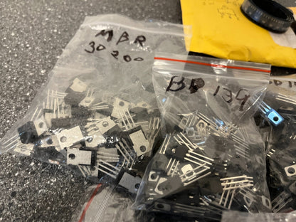 Large Lot of New TO-220 Transistors & Diodes - BD140, MBR30200, BFR134, STW851
