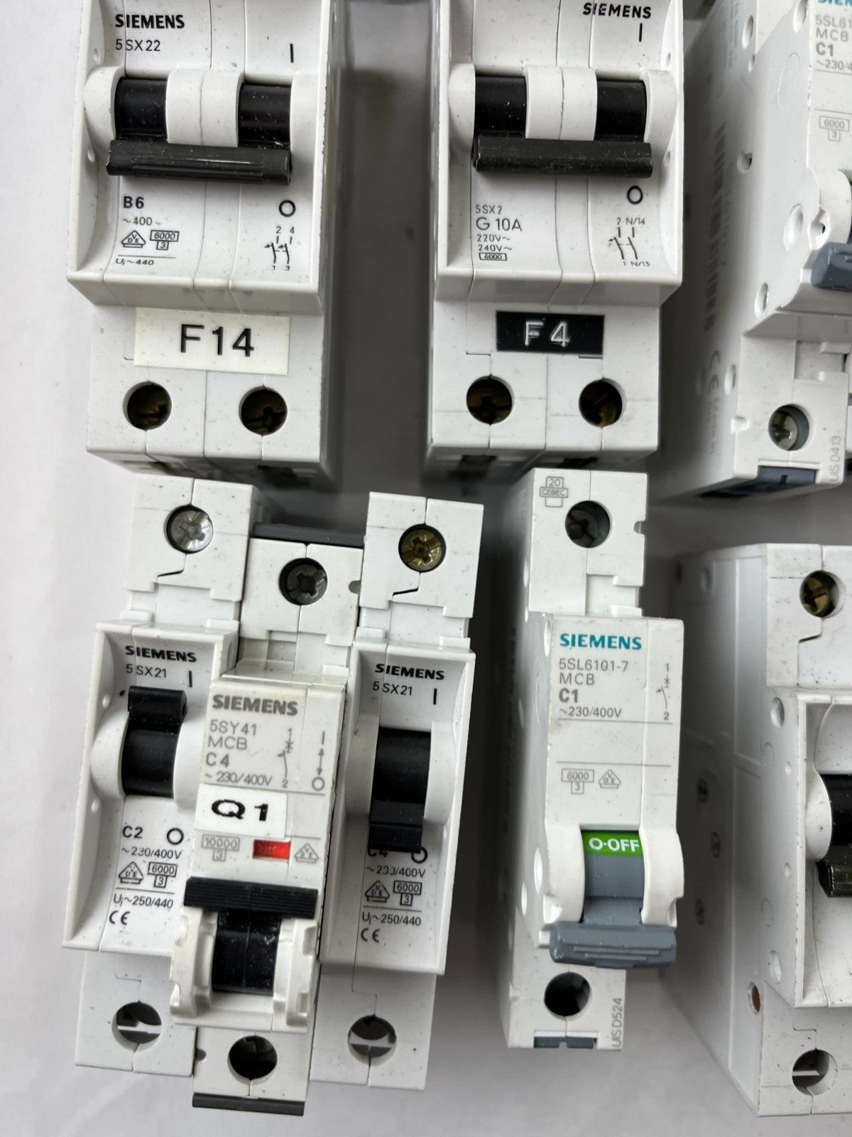 Siemens 5SX2 5SL61 MCB Breaker Lot C2 C4 C6 C10 C16 G20 Mixed Used Spares