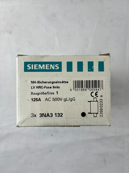 Siemens 3NA3 132 NH1 Fuse 125A 500V gL/gG LV HRC 3NA3132 – Box of 3x New