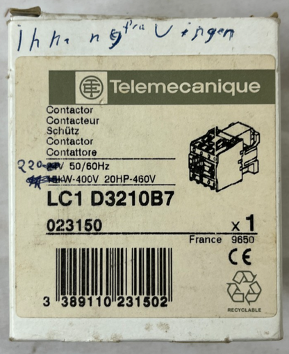 Telemecanique LC1D3210B7 Contactor 32A 15kW 3-Pole 24VAC Coil New In Box