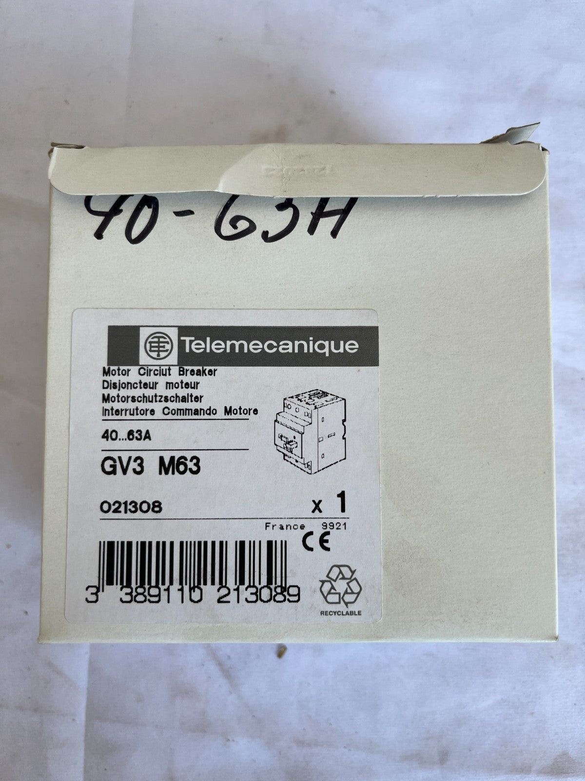 Telemecanique GV3 M63 Motor Circuit Breaker 40-63A New Spare Unit