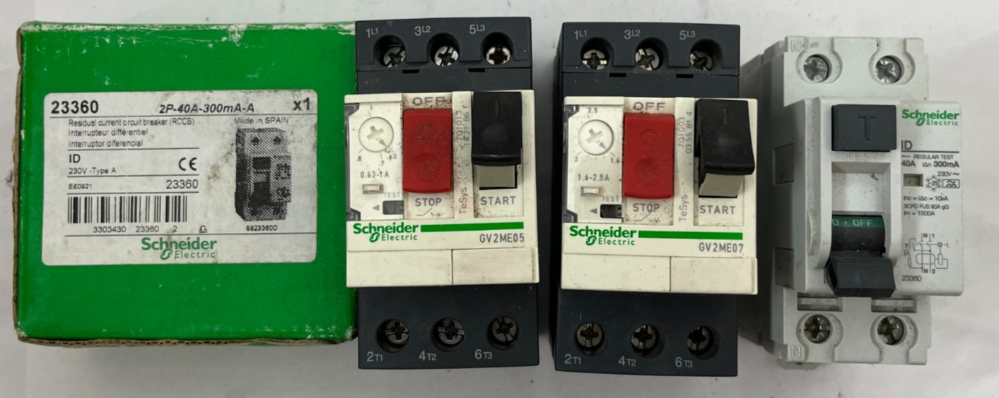 Schneider Electric GV2ME05, GV2ME07 Motor Circuit Breakers & 23360 RCCB Bundle
